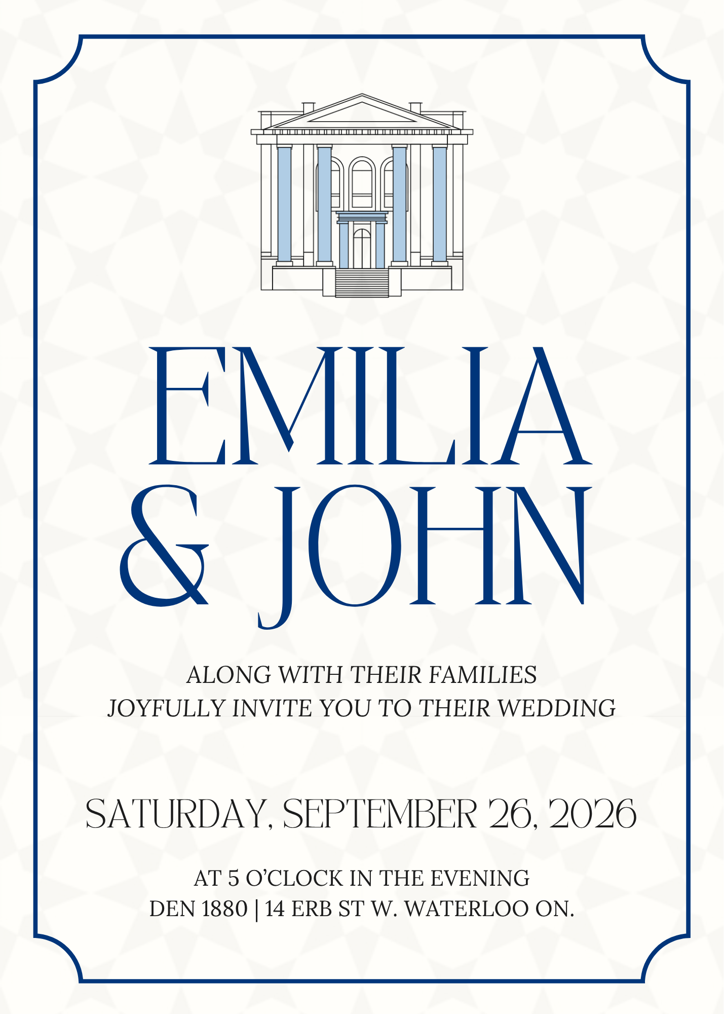 Wedding invitation for John and Emilia