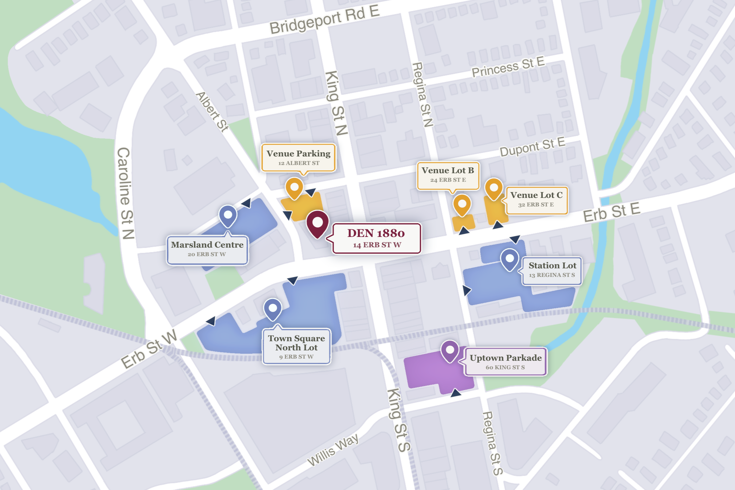 Map of parking in Uptown Waterloo
